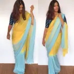 Yellow Dual Shaded Georgette Saree - Image 4