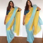 Yellow Dual Shaded Georgette Saree - Image 5