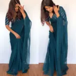 Ocean Blue Chiffon Saree with Badla work - Image 3
