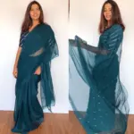 Ocean Blue Chiffon Saree with Badla work - Image 5