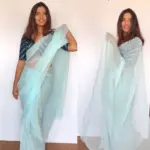 Baby Blue Chiffon Saree with Badla work - Image 3
