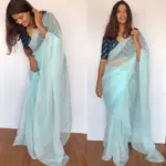 Baby Blue Chiffon Saree with Badla work - Image 4
