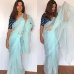 Baby Blue Chiffon Saree with Badla work - Image 5