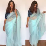 Baby Blue Chiffon Saree with Badla work - Image 2