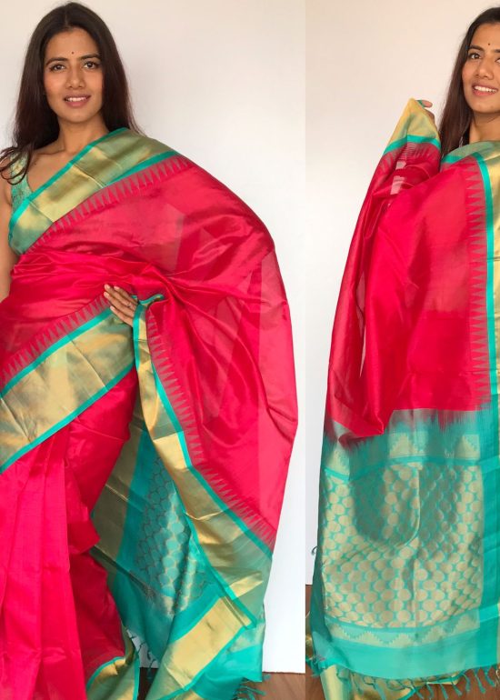 Pink Mangalagiri Pattu Sarees with Kanchi Border
