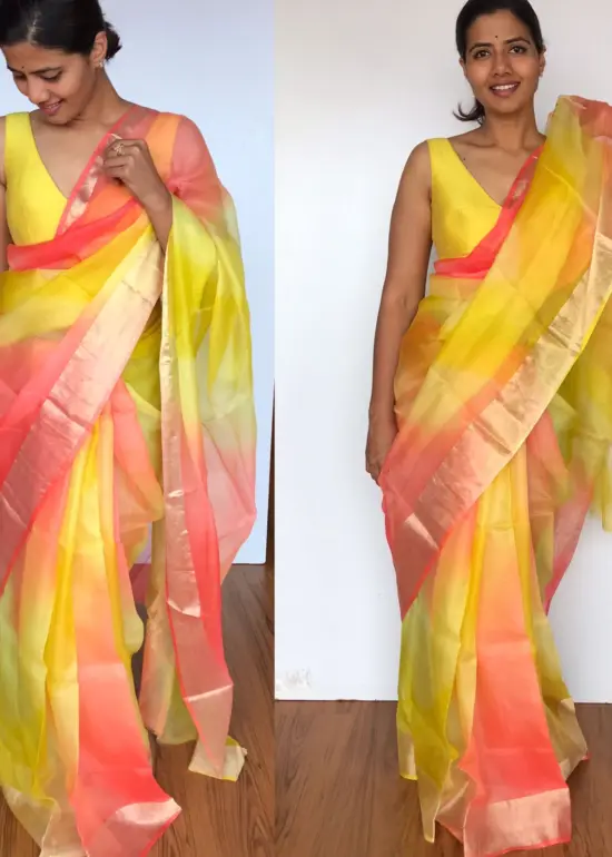 pure Yellow Kota Silk Saree