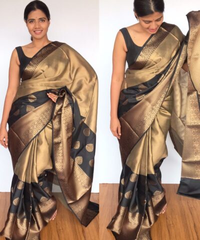 Gold Kora Silk Saree with Gold Zari Weaves