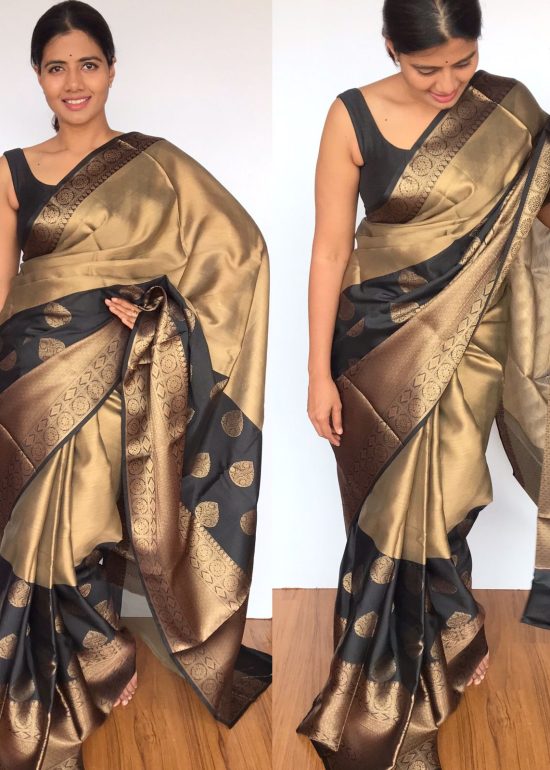 Gold Kora Silk Saree with Gold Zari Weaves