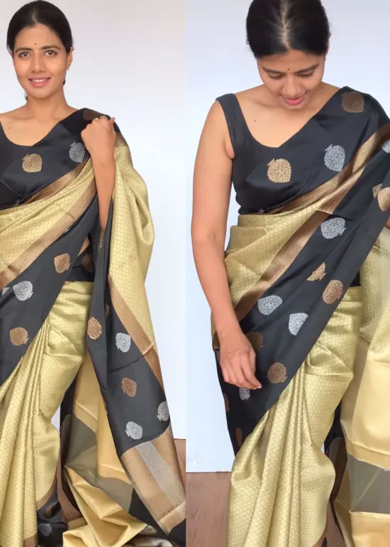 Cream Kora Silk Saree with Gold Zari Weaves