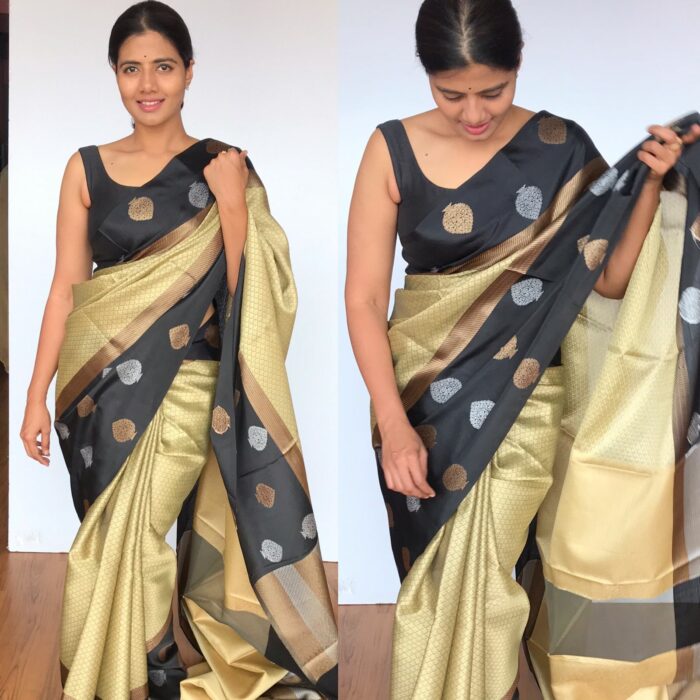 Cream Kora Silk Saree with Gold Zari Weaves