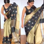 Cream Kora Silk Saree with Gold Zari Weaves - Image 3