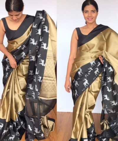 Gold Kora Silk Saree with Gold Zari Weaves
