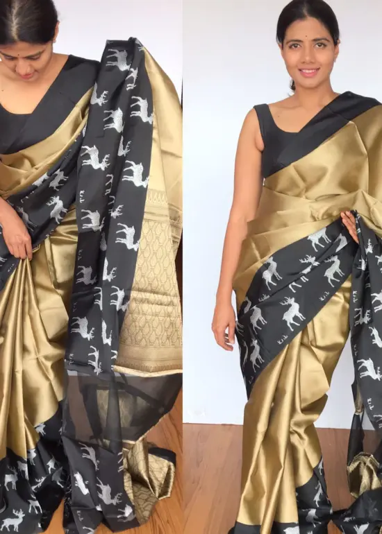 Gold Kora Silk Saree with Gold Zari Weaves