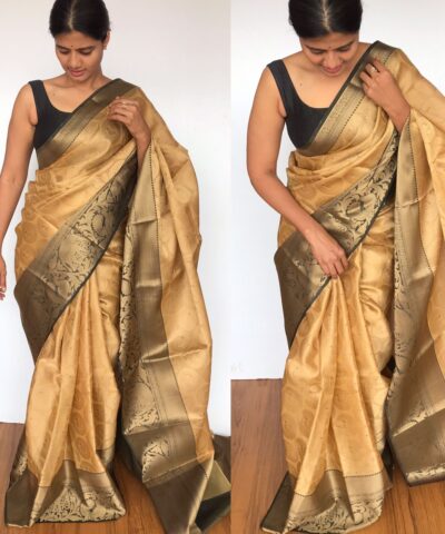 Gold Kora Silk Saree with Gold Zari Weaves