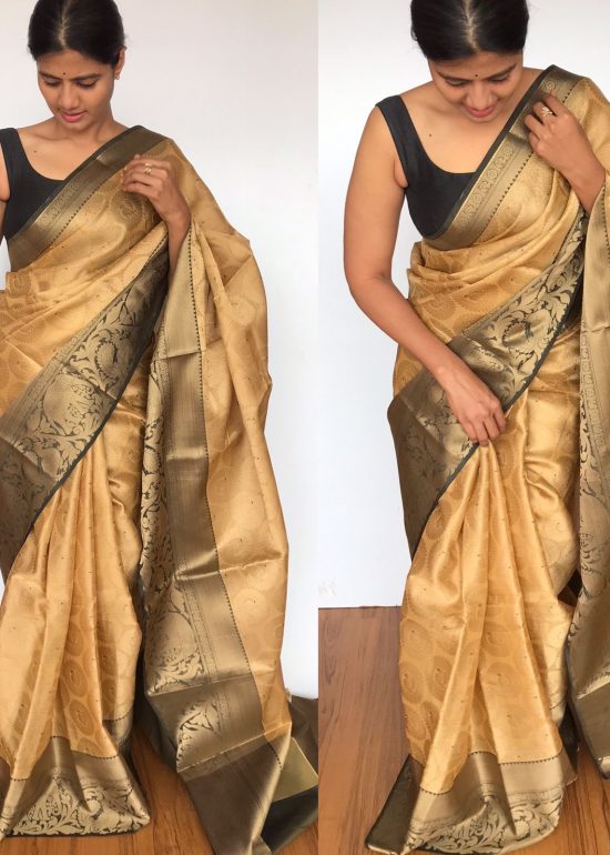 Gold Kora Silk Saree with Gold Zari Weaves