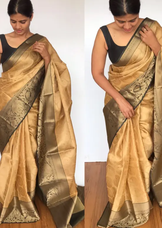 Gold Kora Silk Saree with Gold Zari Weaves