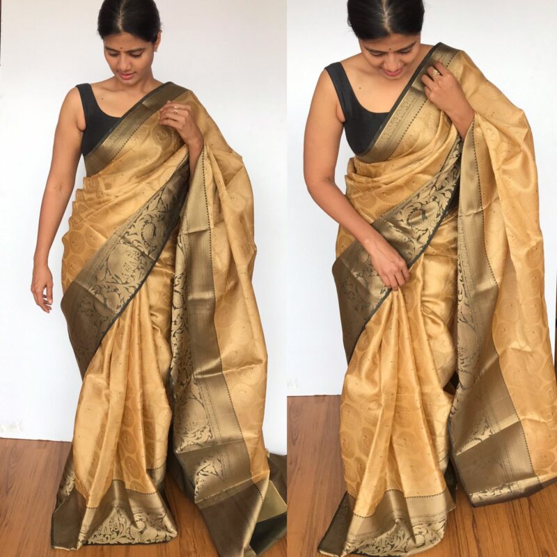 Gold Kora Silk Saree with Gold Zari Weaves