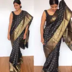 Black Banarasi Silk Saree with Antique Gold Zari Weaves - Image 4