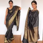 Black Banarasi Silk Saree with Antique Gold Zari Weaves - Image 5