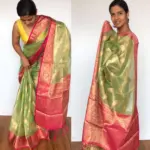 Sea Green Tissue Silk Saree with Gold zari weaves - Image 2