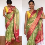 Sea Green Tissue Silk Saree with Gold zari weaves - Image 3