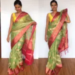Sea Green Tissue Silk Saree with Gold zari weaves - Image 4