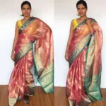 Pink Tissue Silk Saree with Gold zari weaves - Image 2