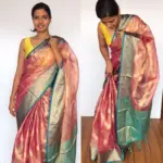 Pink Tissue Silk Saree with Gold zari weaves - Image 3