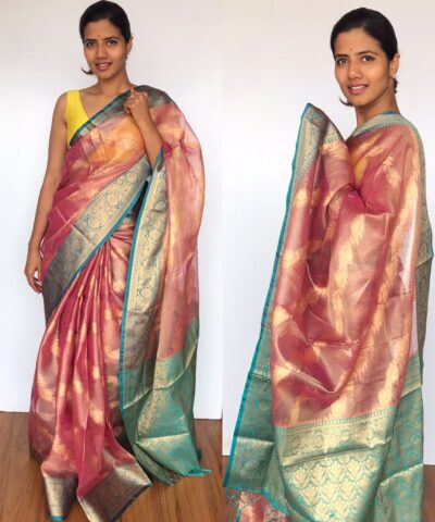 Pink Tissue Silk Saree with Gold zari weaves