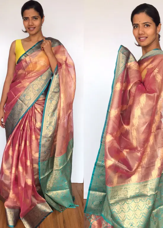 Pink Tissue Silk Saree with Gold zari weaves