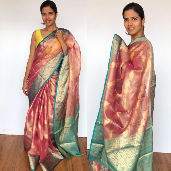Pink Tissue Silk Saree with Gold zari weaves