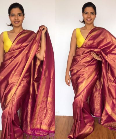 Purple Banarasi Silk Saree with Gold Zari Weaves