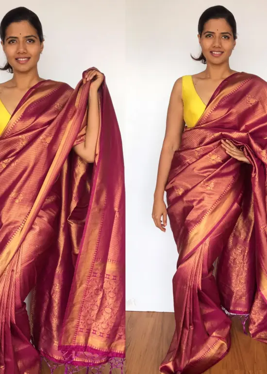 Purple Banarasi Silk Saree with Gold Zari Weaves