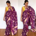 Purple Banarasi Silk Saree with Gold Zari Weaves - Image 2