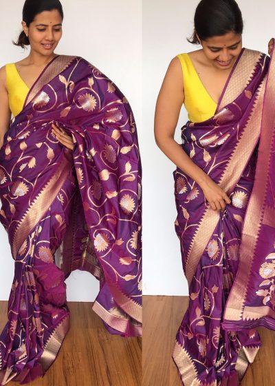 Purple Banarasi Silk Saree with Gold Zari Weaves
