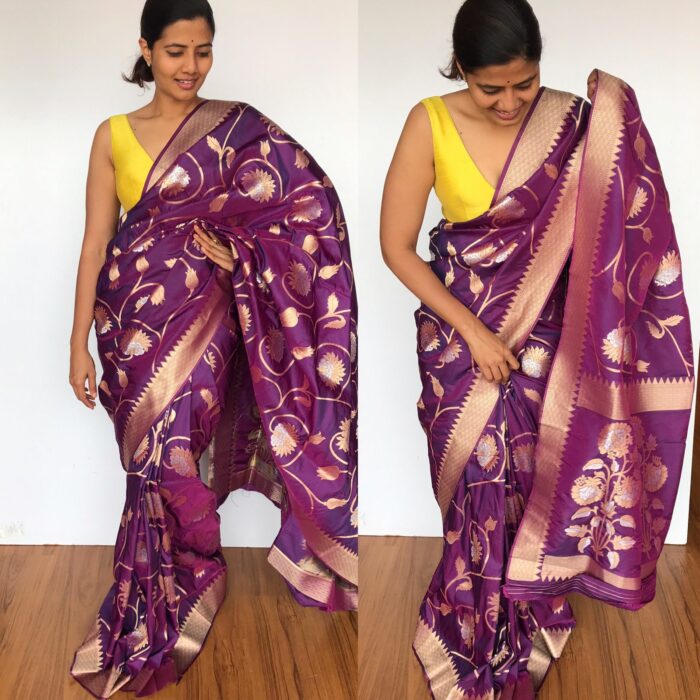 Purple Banarasi Silk Saree with Gold Zari Weaves