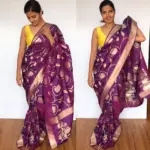 Purple Banarasi Silk Saree with Gold Zari Weaves - Image 3