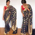 Navyblue Banarasi Georgette Saree with Golden Zari Weaves - Image 2