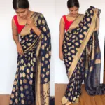 Navyblue Banarasi Georgette Saree with Golden Zari Weaves - Image 3