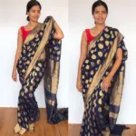 Navyblue Banarasi Georgette Saree with Golden Zari Weaves - Image 4