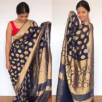 Navyblue Banarasi Georgette Saree with Golden Zari Weaves - Image 5