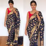 Navyblue Banarasi Georgette Saree with Golden Zari Weaves - Image 6