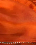 Orange Banarasi Georgette Saree with Golden Zari Deer Motifs - Image 6