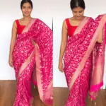 Hot Pink Banarasi Silk Saree in Georgette adorned with Beautiful Gold Zari Deer Motifs - Image 2