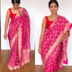Hot Pink Banarasi Silk Saree in Georgette adorned with Beautiful Gold Zari Deer Motifs - Image 3