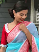 Red Raw Silk Hand Embroidered Blouse