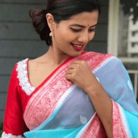 Red Raw Silk Hand Embroidered Blouse