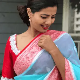 Red Raw Silk Hand Embroidered Blouse