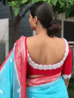 Red Raw Silk Hand Embroidered Blouse - Image 2
