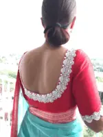 Red Raw Silk Hand Embroidered Blouse - Image 3
